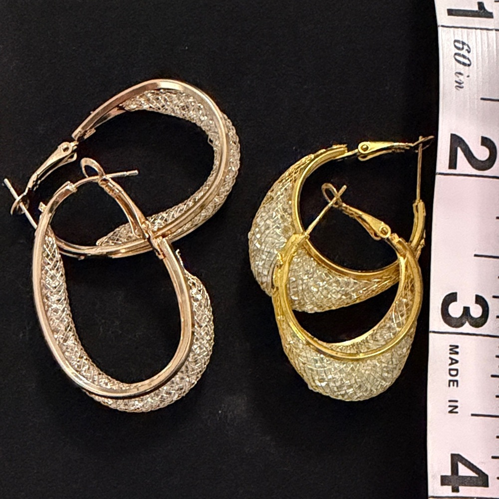 Two Pairs of Intricate Pearlescent Hoop Earrings - Picture 4 of 4